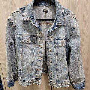 Womens Express Cinched Back Blue Denim Cropped Jacket
